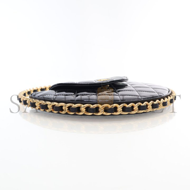 Ch*el patent calfskin quilted chain hoop bag black ap3585 (23*23*3cm)